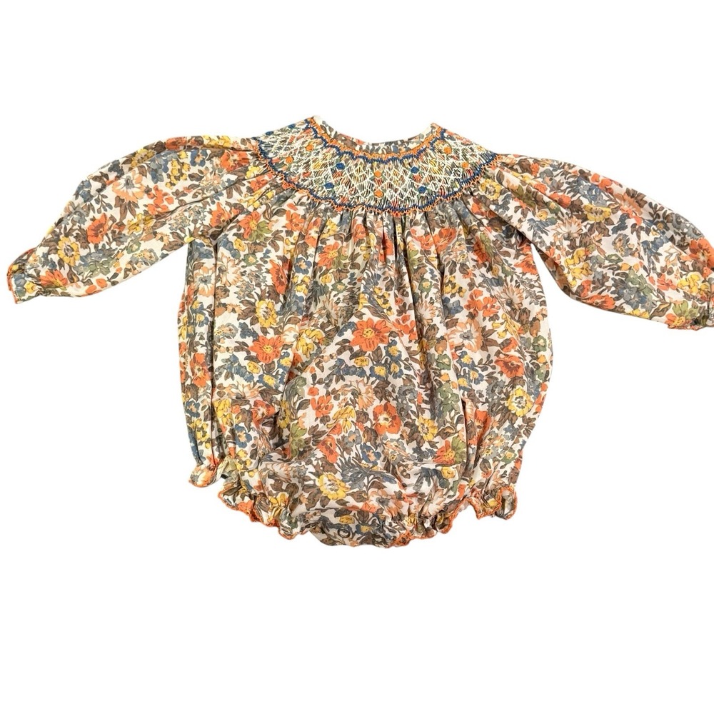 Lulu Bebe Size 3m Smocked Fall Floral Bubble Long Sleeve